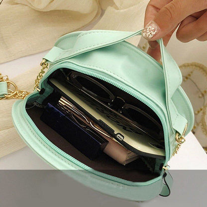 Small Flower Print Chain Shoulder Bag Lace Round Handbags Leather Crossbody Bags
