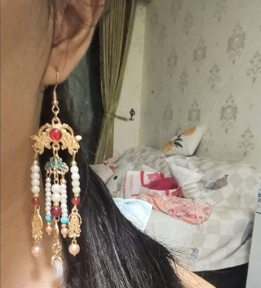 Hanfu Vintage Tassel Long Earrings Bride Filigree Fish Tang Style Chinese