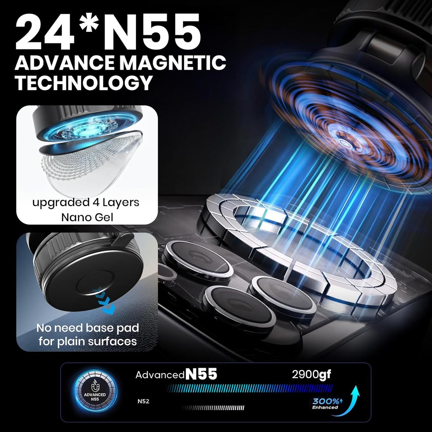 360° Rotating Magnetic Phone Holder | Ultra Strong Vacuum Suction with Adjustabl
