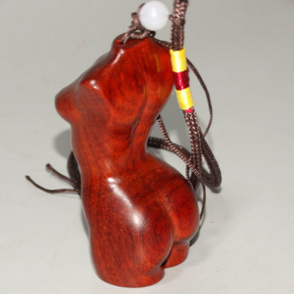 Vintage Red Sandalwood Female Form Pendant - 7cm Handheld Carving