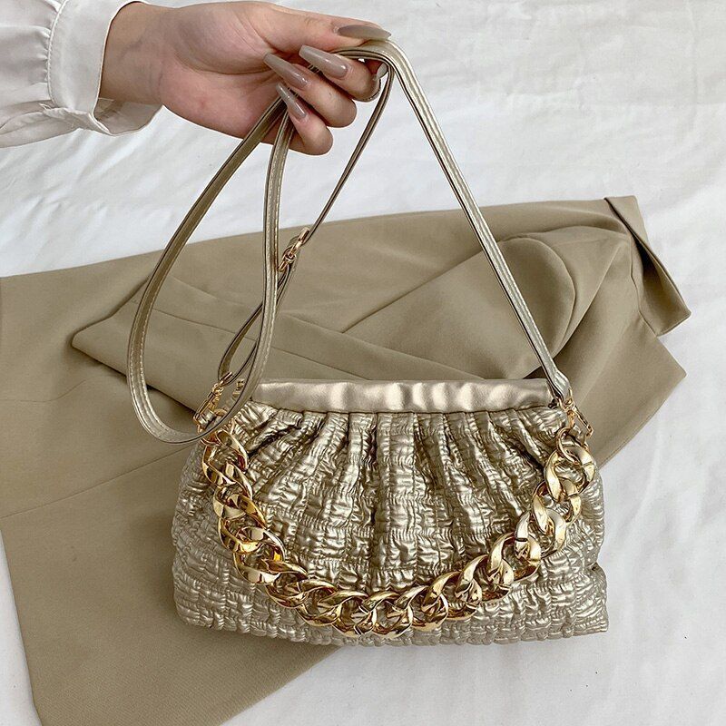 Luxury Acrylic Thick Chain Handbag Purse Shoulder Bag Clip Shell Evening Clutche