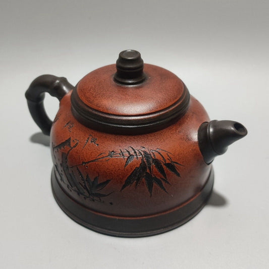 Vintage Chinese Yixing Purple Clay Teapot Zisha Ceramic Bamboo Teaware Collector