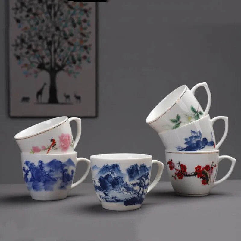 Chinese Blue and White Porcelain Teacup with Handle Office Coffee Cup Ceramic