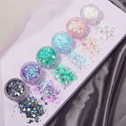Nail Art 6Pcs Sequins Glitter Hexagon Flakes DIY Epoxy Silicone Mold Filling Kit