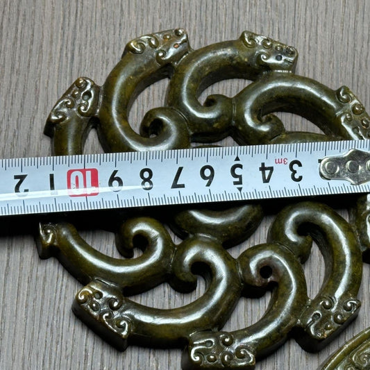 Xiuyu Jade Bi Pendant Nine Dragon Carving Old Jade Collectible Ornament