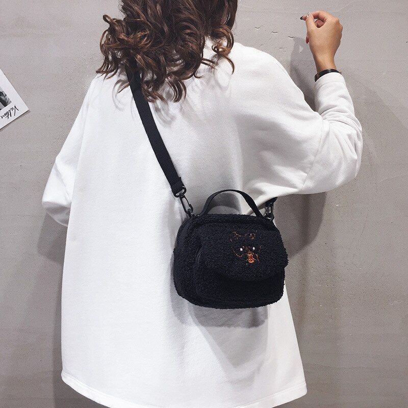 Cute Plush Shoulder Bag Cartoon Small Handbag Messenger Bag Polyester Flap 1 PC
