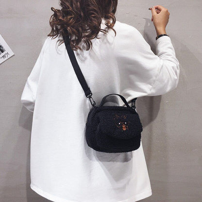 Cute Plush Shoulder Bag Cartoon Small Handbag Messenger Bag Polyester Flap 1 PC