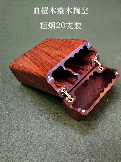 Red Sandalwood Cigarette Case 20pcs Flip Solid Wood Hollow Lighter Storage Box