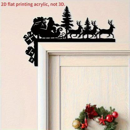 HelloYoung Metal Door Corner Santa Reindeer 2D Flat Holiday Wall Decor 1PC