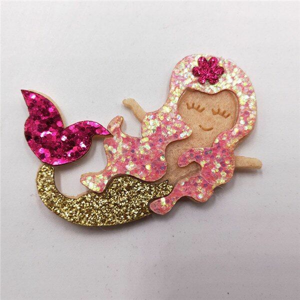 9Pcs/Lot 3.5x5.8cm Glitter Fabric Applique Cartoon Mermaid Nonwoven Padded Patch
