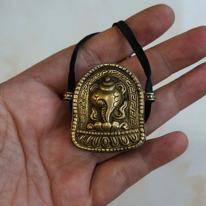Tibetan Nepal Brass Ghau Box Pendant Conch Vase Design Stupa Necklace Statue