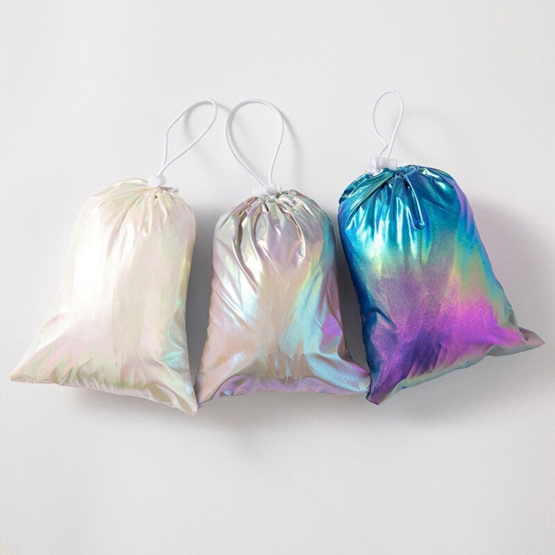 Women Men Hooded Coat Iridescent Shiny Holographic Jacket Top Fashion Hip Hop
