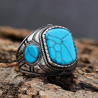 Mens Jewelry 316l Stainless Steel Oval Blue Turquoise Men Ring Stone Size 7-13