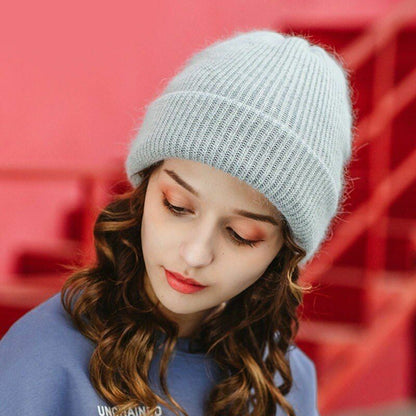 Winter Angora Solid Warm Woolen Knitted Hat Fashion Beanie Outdoor Sport Thick