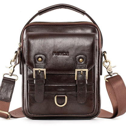 100% Genuine Leather Men's Sling Shoulder/Messenger Bag Double Zipper 8" Handbag