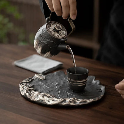 Ceramic Pot Bearing Holder Hanmade Lotus Leaf Dry Bubble Tray Small Tea Tray