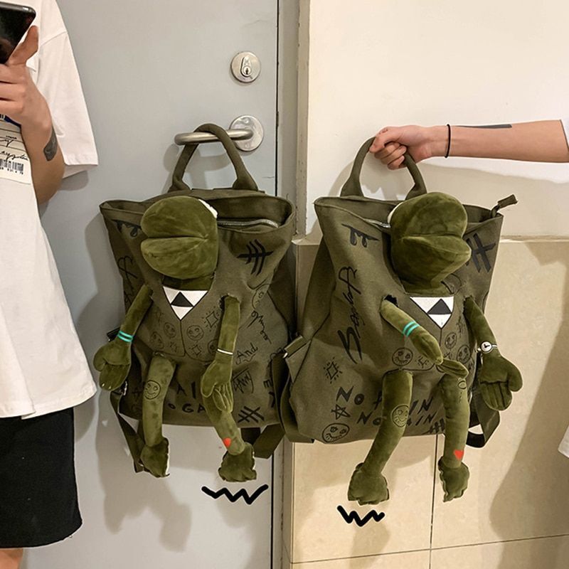 Large 3D Frog Backpack School Bag Canvas Handbag Traveling Bags 37*10*40 CM 1PC
