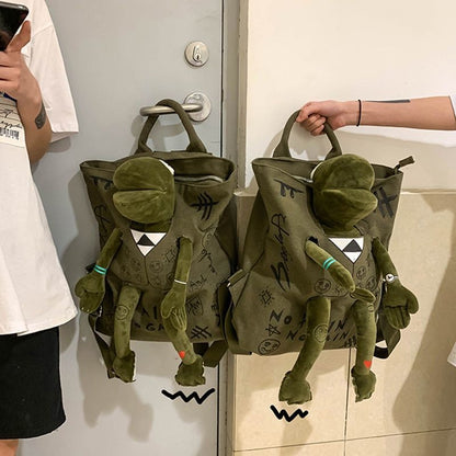 Large 3D Frog Backpack School Bag Canvas Handbag Traveling Bags 37*10*40 CM 1PC