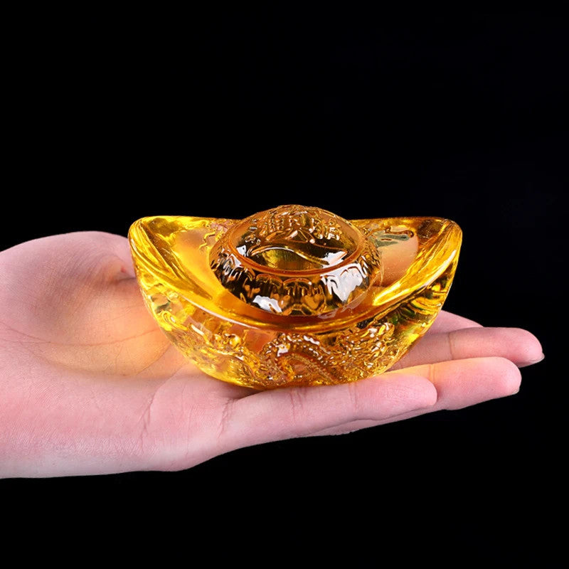 Chinese Style Citrine Ingot Gold Crystal Glass Colored Glaze Wealth Money Craft