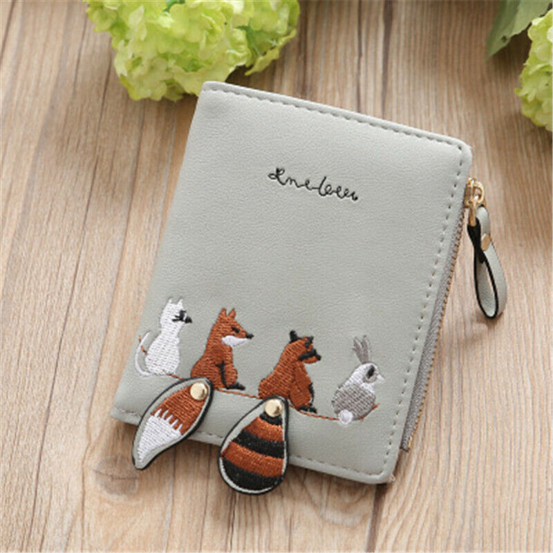 Girls Cartoon Leather Card Clamps Women's Wallet Coin Female Purse Clip Billfold