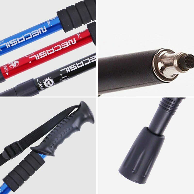 2Pcs Walking Sticks 4 Joints Telescopic Trekking Climbing Hiking Walking Rubber