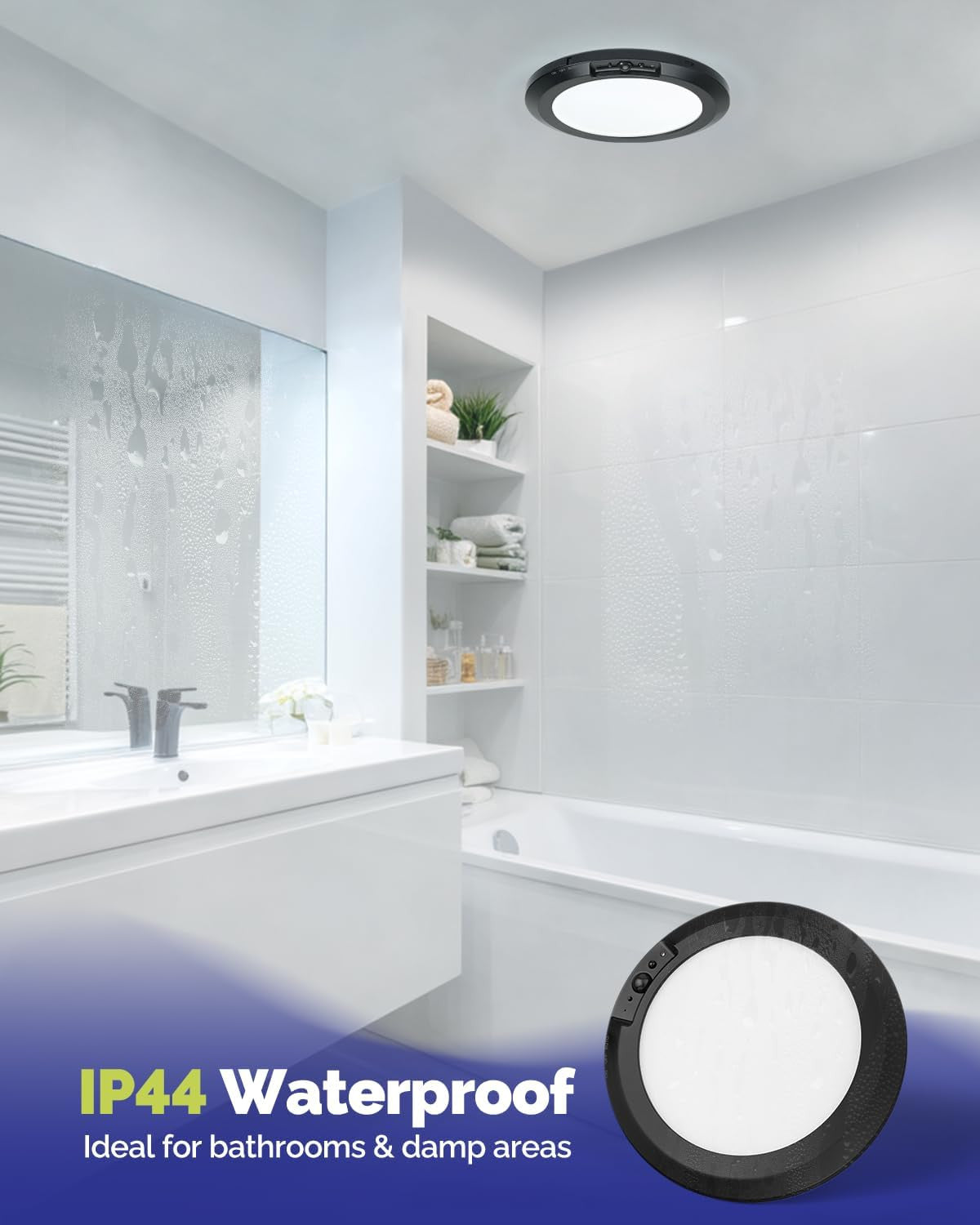 10,000Mah Rechargeable Ceiling Light with Remote, Wireless Waterproof Shower Lig