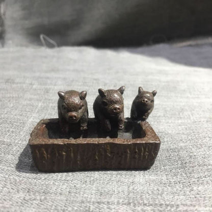 Purple Copper Three Small Pig Ornaments Pig Trough Tea Pet Solid