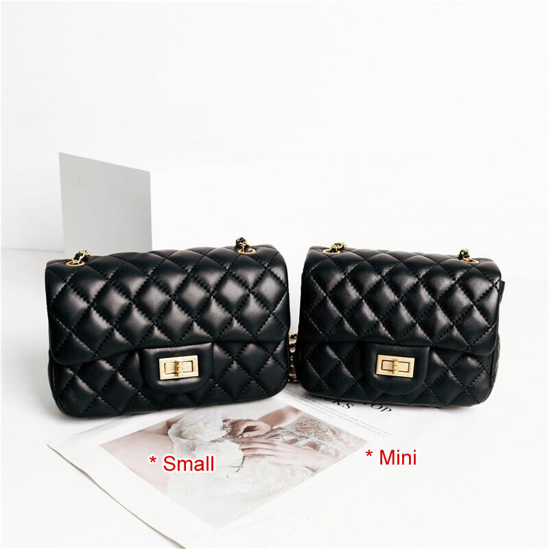 Quilted Lambskin Leather Small Flap Purse Chain Clutch Shoulder bag Crossbody