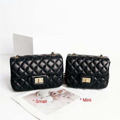 Quilted Lambskin Leather Small Flap Purse Chain Clutch Shoulder bag Crossbody