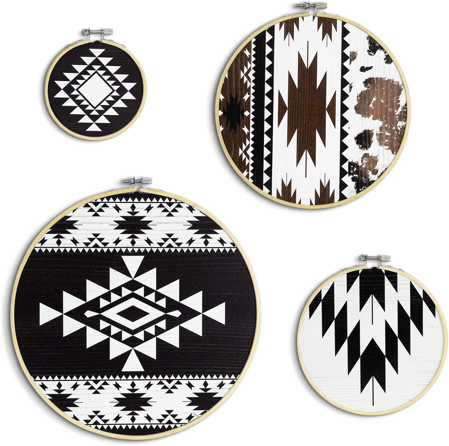 Wooden Wall Art Rustic Farmhouse Theme Round Home Decor Wall Mounted Set of 4