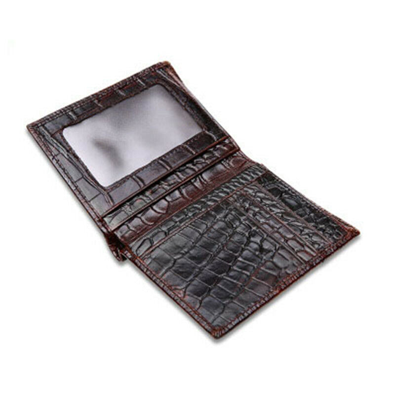 Men's Genuine Leather Wallet Bag Card&ID Clamps Purse Crocodile Pattern CashClip