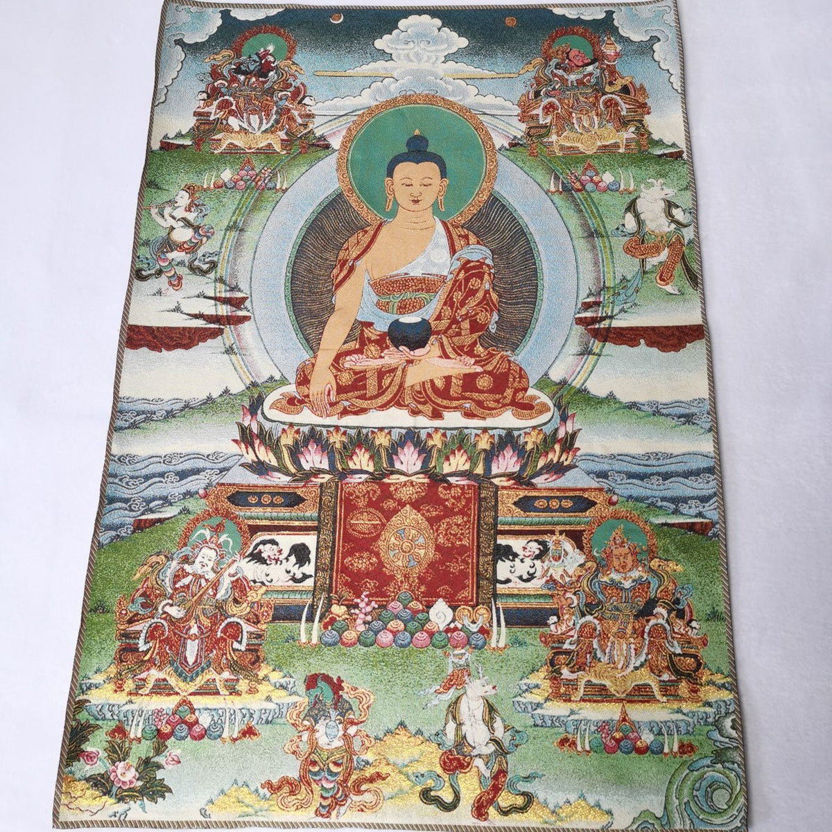 36" Tibet Tibetan Cloth Silk Sakyamuni Buddha 4 Dharma Protector Tangka Thangka