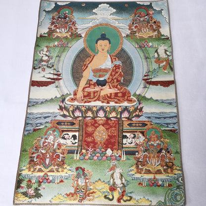 36" Tibet Tibetan Cloth Silk Sakyamuni Buddha 4 Dharma Protector Tangka Thangka