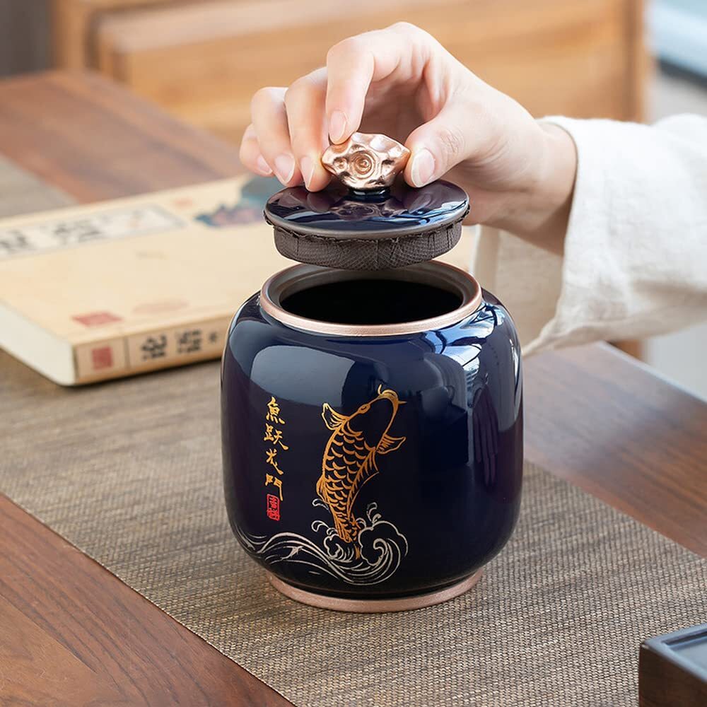 14cm Chinese Creative Tea Caddy Ceramic Storage Jar Sealed Cans Tea Set