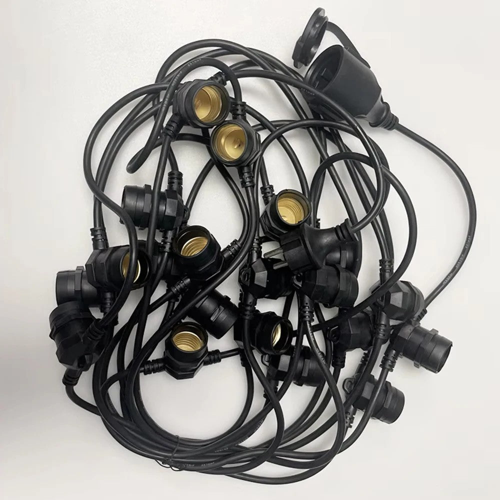 10M Outdoor Festoon String Light Cable E27 S14 20 Socket Waterproof IP65 Party