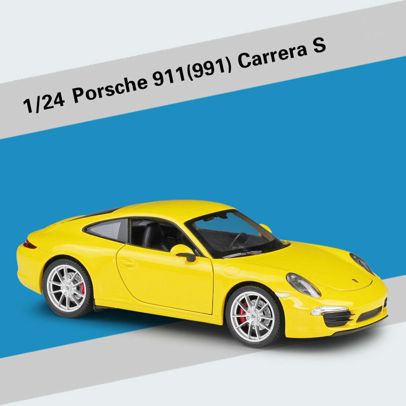 1/24 Scale Porsche 911 Carrera S Model Car Diecast Collection for Mens Yellow