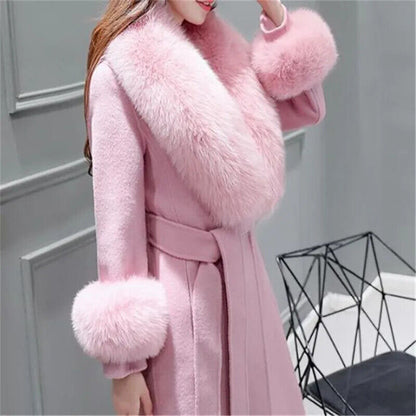 Autumn Winter Coat Woolen Coat Fur Fur Collar Mid-length Coat Women Coat