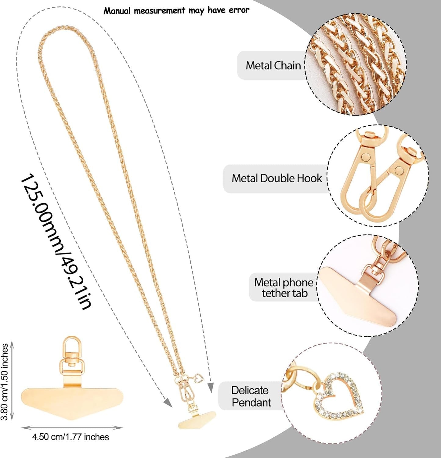 Cell Phone Lanyard Crossbody for Women,Gold Phone Strap Crossbody Set,Metal Phon