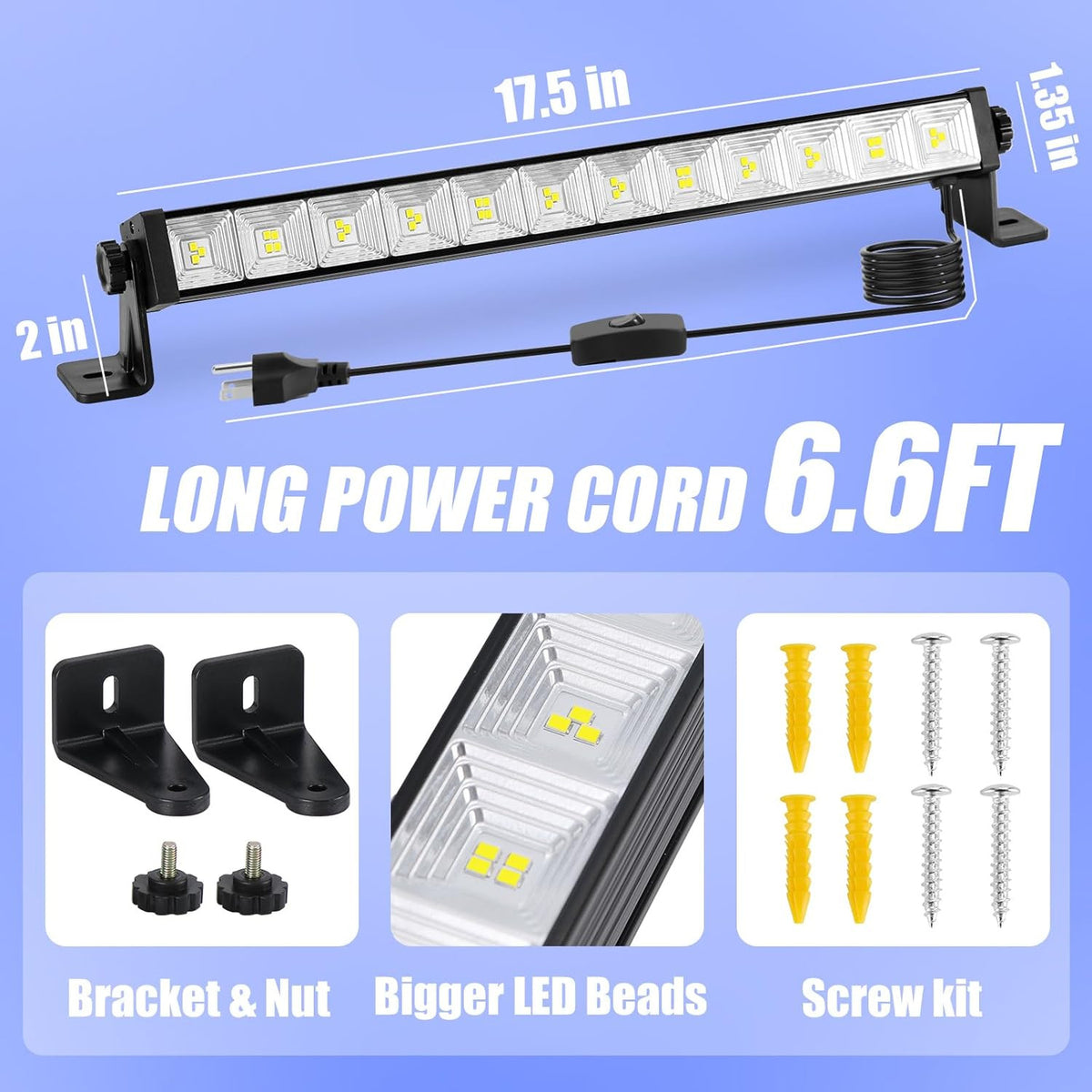 40W LED Shop Lights, 4800LM 6500K Shop Light Bar with 6.6Ft Cord/Plug/Switch, Da