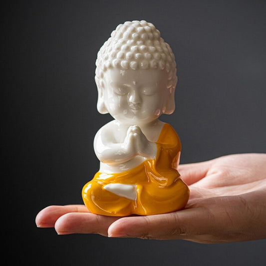 Ceramic Artware Buddha Statue Small Size Handmade China Table Ornament Tea Play