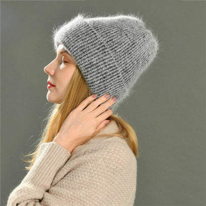 Hat Women Cashmere Knitted Beanies Thick Warm Wool Angora Beanie Polyester Solid