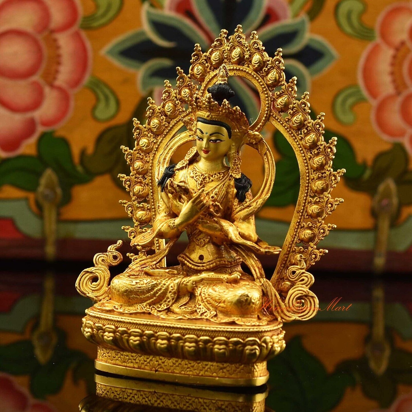 Gold Plated Framed Vajradhara / Dorje Chang Ritual Copper Statue fom Patan Nepal