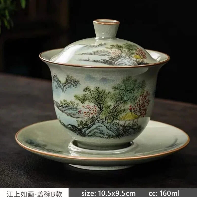 Ceramic Teacup Handmade Gaiwan Chinese Tea Tureen Tea Cups Tea Set Cover Bowl
