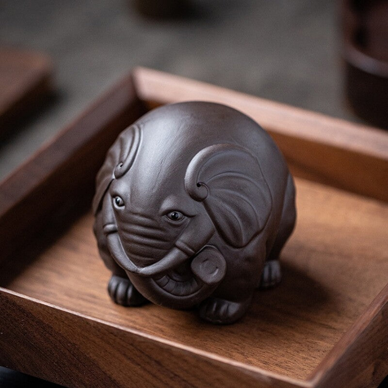 filter net yixing zisha purple clay tea pet elephant statue holder for lid China