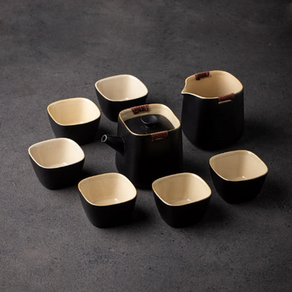 Black Crockery Ceramic Teapot with 6 Cups Chinese Kung Fu Tea Set