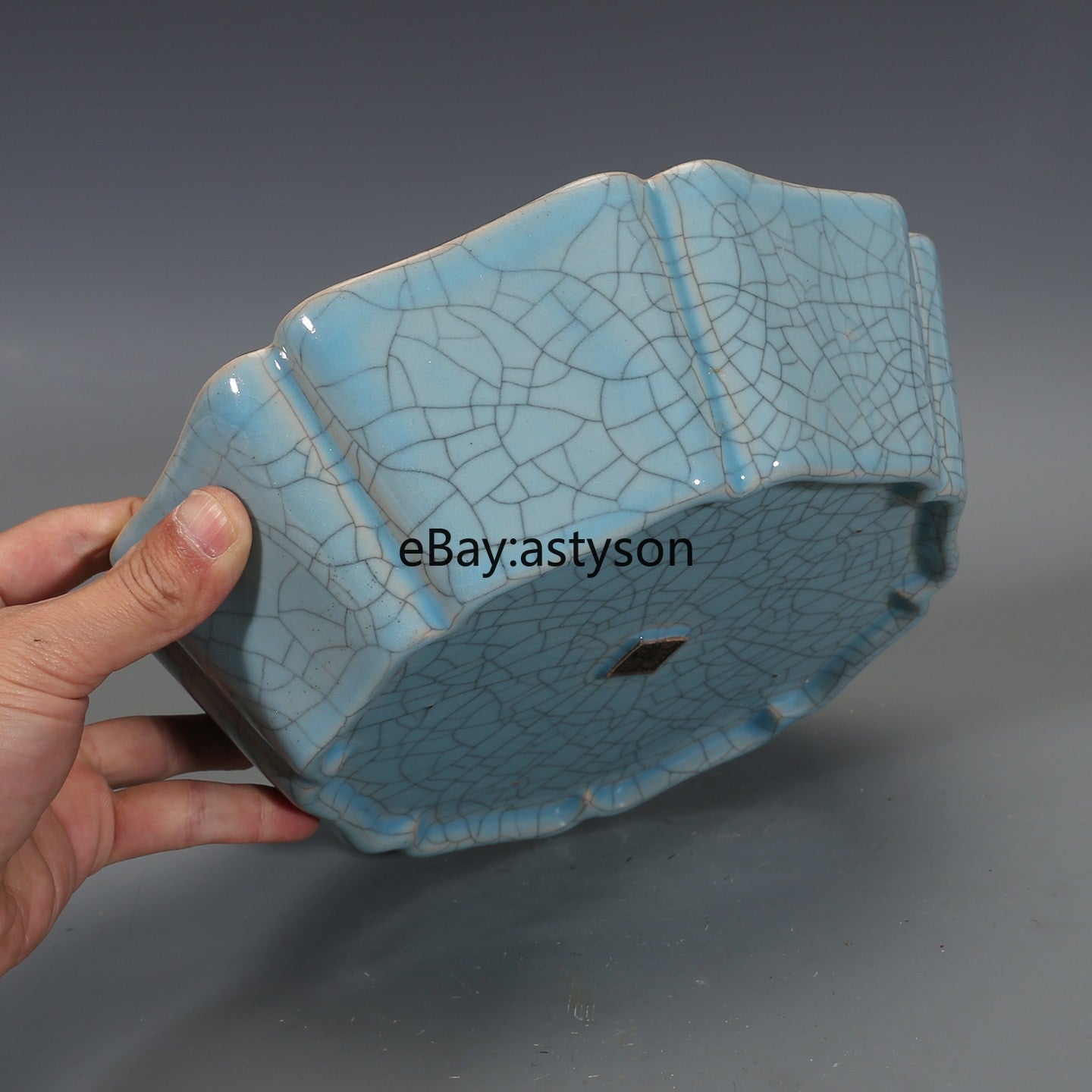 9.6" Old Antique Porcelain Ru Kiln Song Hui Zong Mark Character Brush Wash