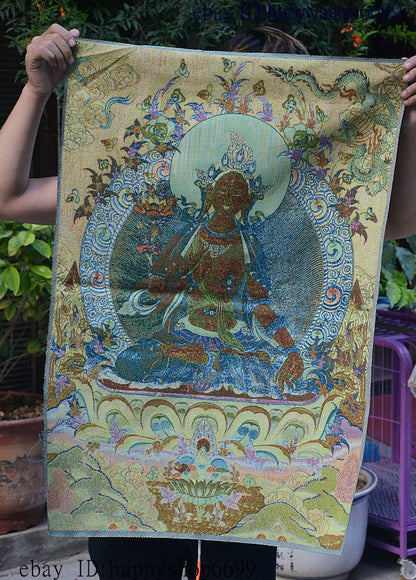 36" Tibet Buddhism Silk Cloth White Tara 7 eyes Thangka Painting Mural 11