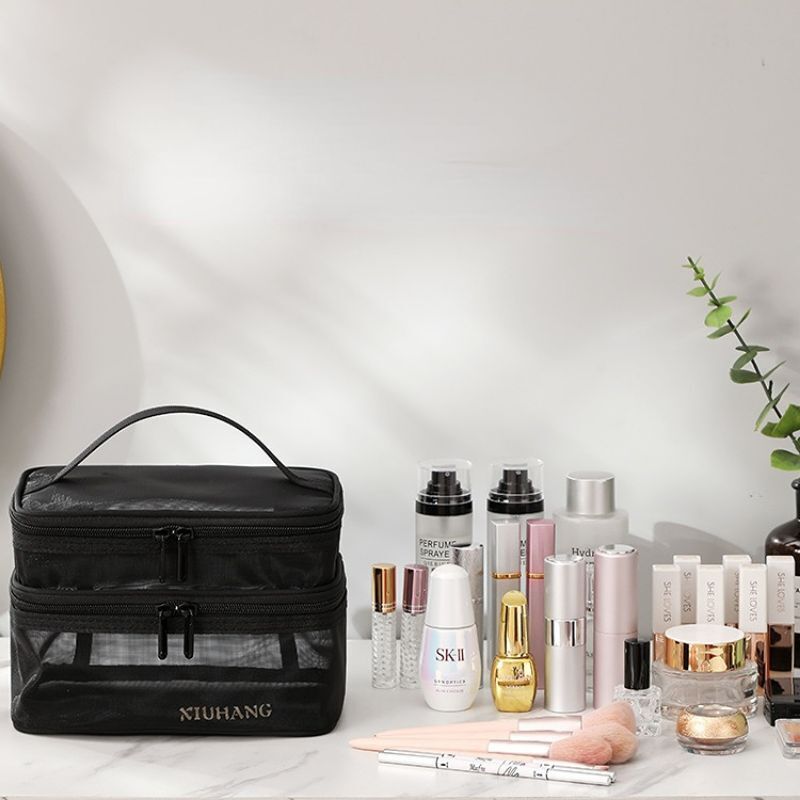 Transparent Mesh Purse Cosmetics Makeup Toiletries Traveling Organizer Bag 1 PC