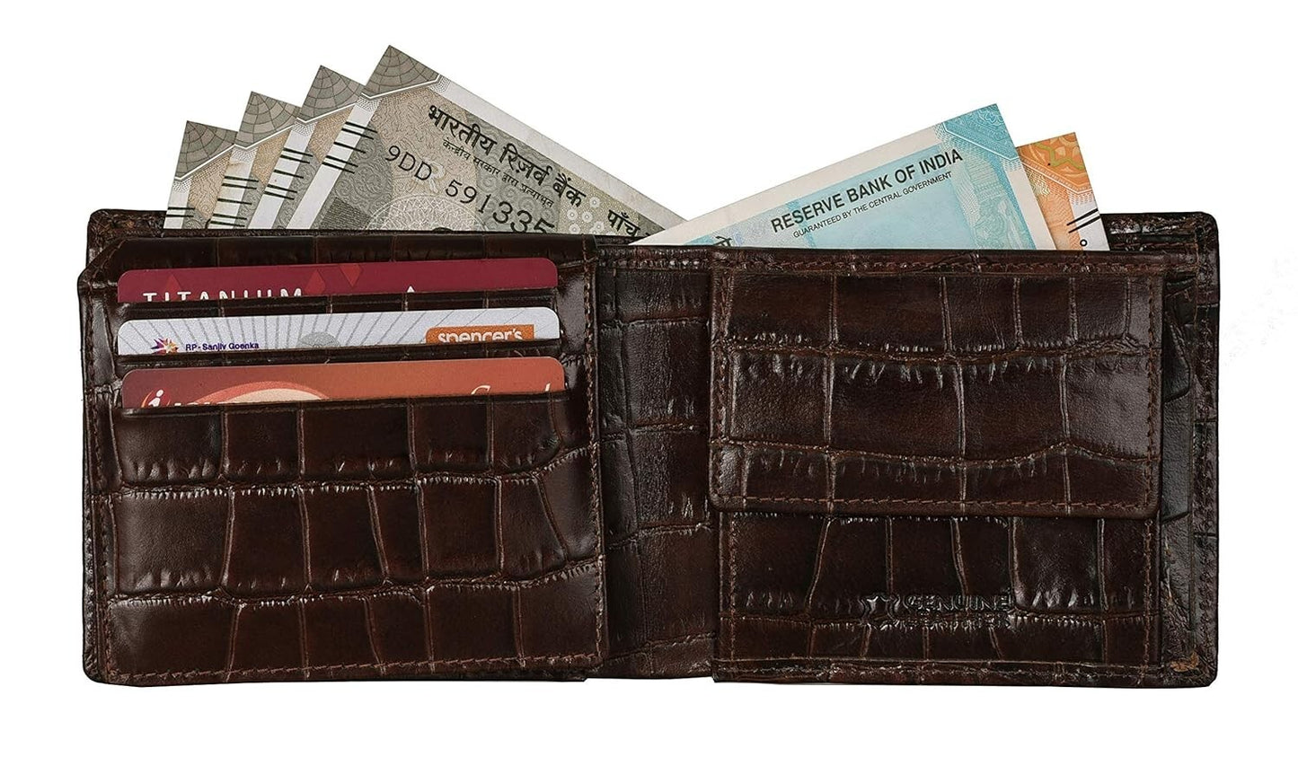 New Carl Printed Brown Bi-Fold Leather Men's Wallet RFID Protection Gift Item