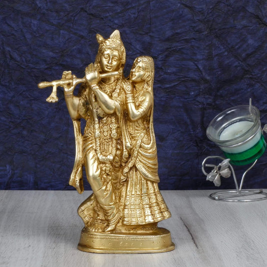 Hindu God Lord Brass Radha Krishna Statue Beautiful Divine Love Couple Sculpture